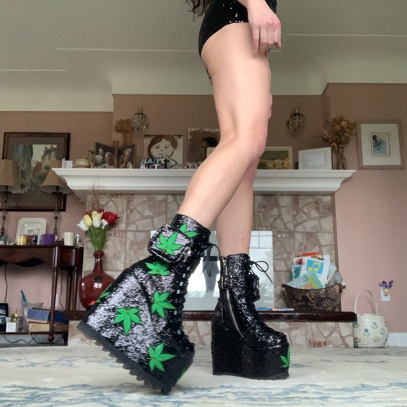 Dolls Kill Glitter Leaf Traitor Boots - Picture 3 of 16